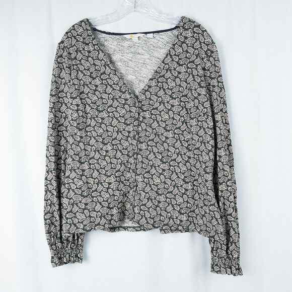 Boden Button Front Cotton Long Sleeve Paisley Top Womens 20/22 (XL) Green Boho - Picture 1 of 15